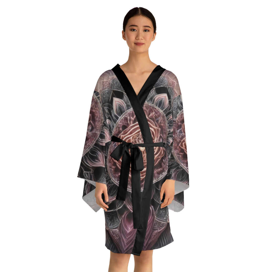 Mystic Floral Mandala - Long Sleeve Kimono Robe - All Over Prints - g(0D·IO) - XS - Black -