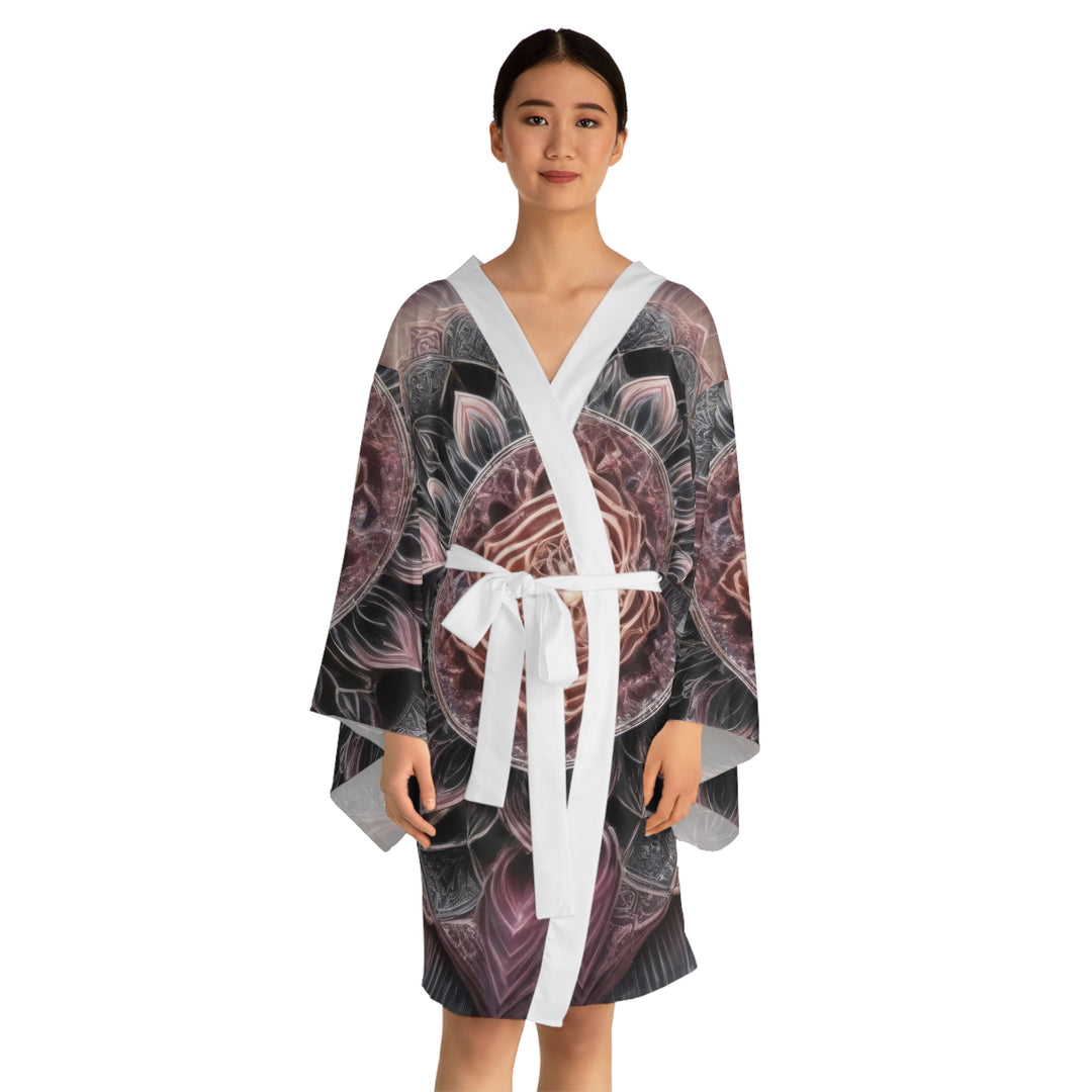 Mystic Floral Mandala - Long Sleeve Kimono Robe - All Over Prints - g(0D·IO) - XS - Black -