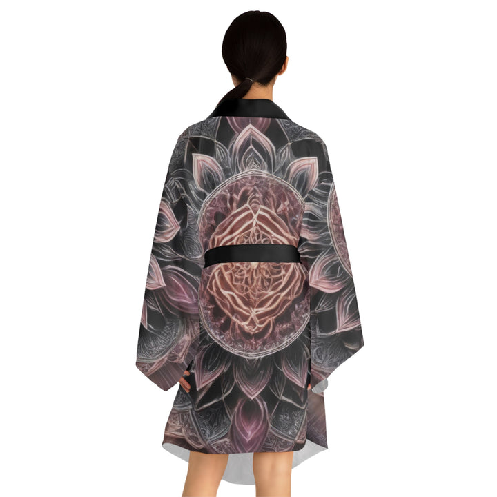 Mystic Floral Mandala - Long Sleeve Kimono Robe - All Over Prints - g(0D·IO) - XS - Black -