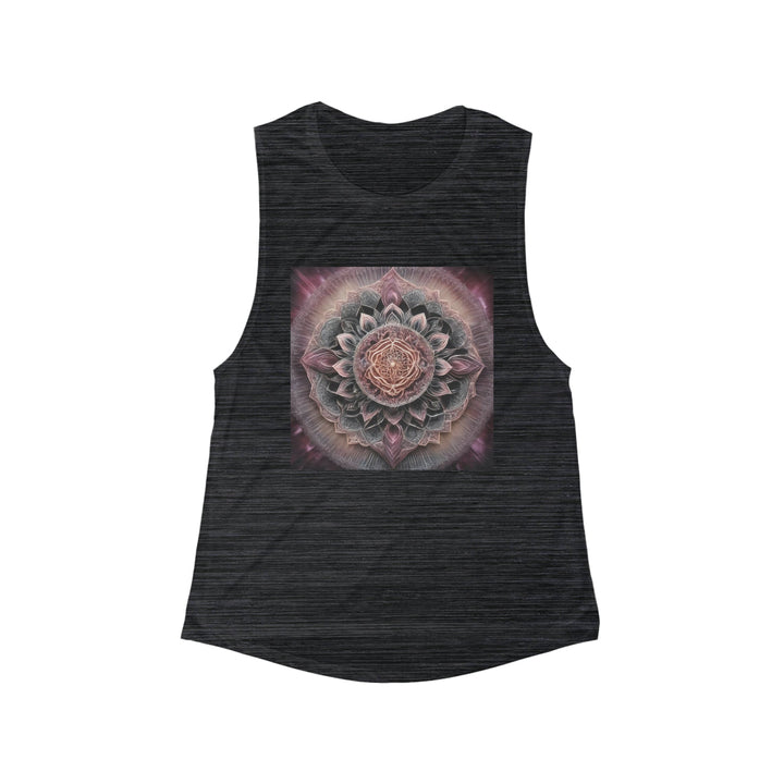 Mystic Floral Mandala - Women's Flowy Scoop Muscle Tank - Tank Top - g(0D·IO) - S - Black Slub -