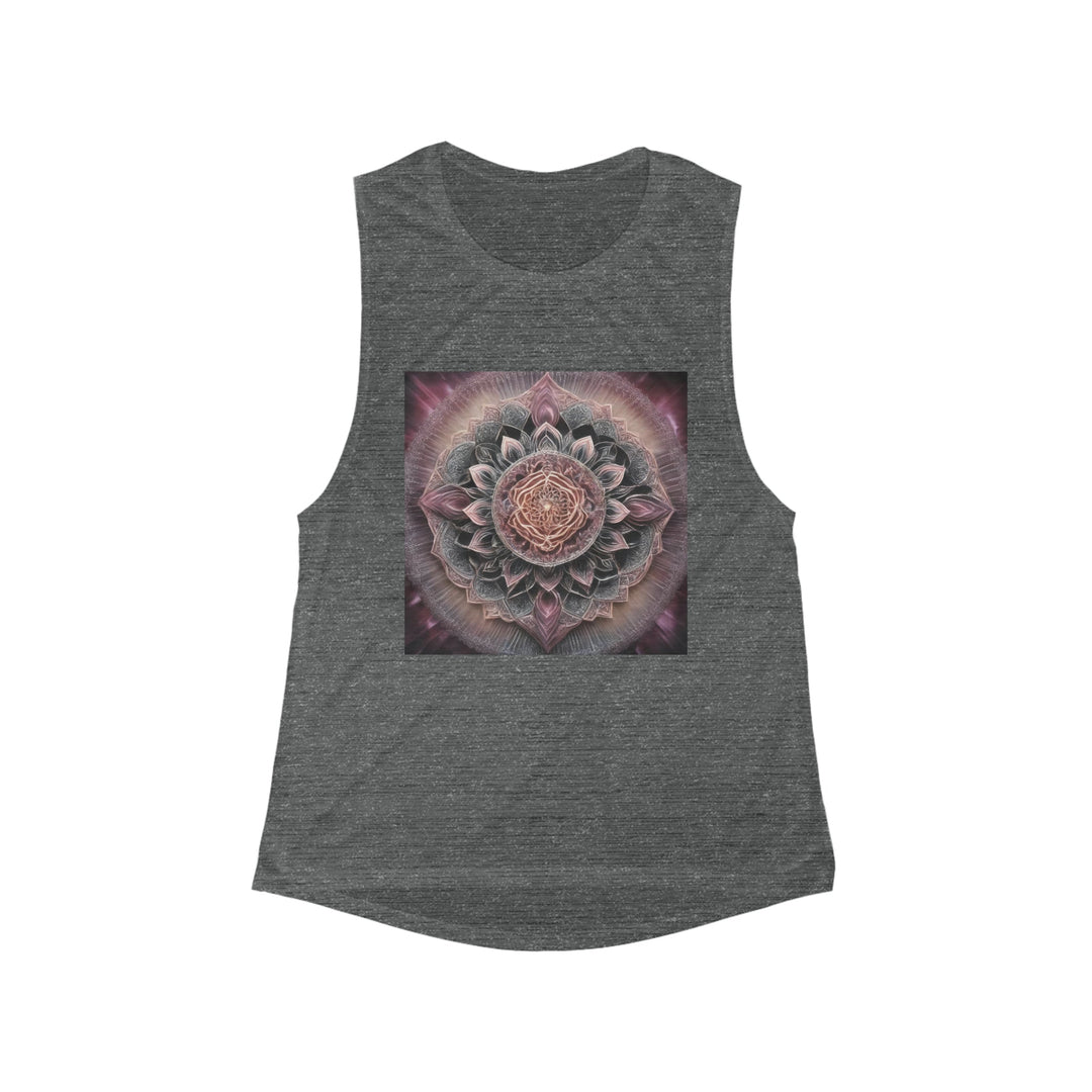 Mystic Floral Mandala - Women's Flowy Scoop Muscle Tank - Tank Top - g(0D·IO) - S - Asphalt Slub -