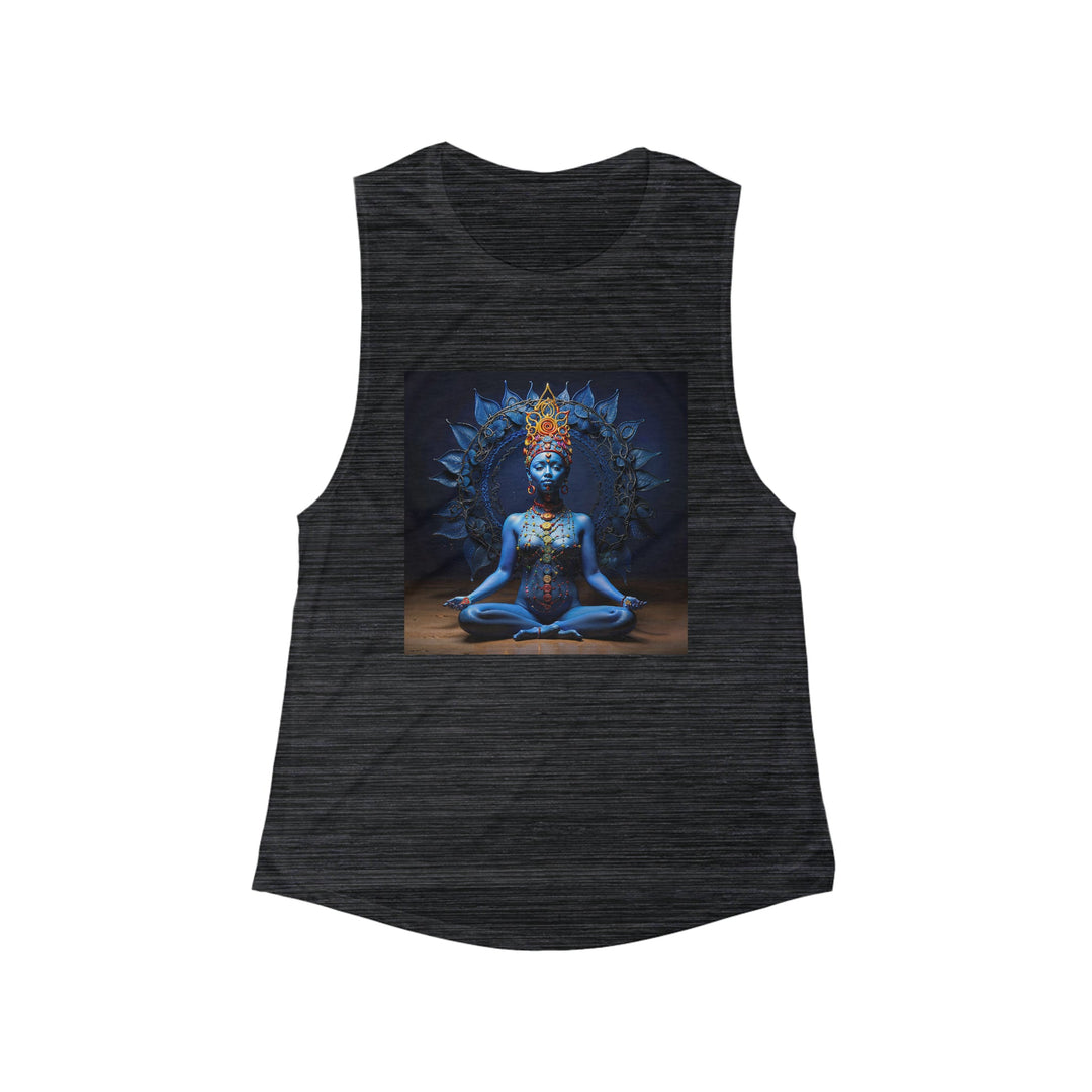 Mystical Blue Harmony - Women's Flowy Scoop Muscle Tank - Tank Top - g(0D·IO) - S - Black Slub -