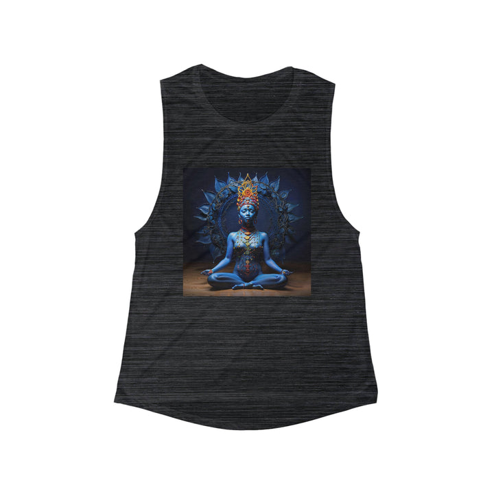 Mystical Blue Harmony - Women's Flowy Scoop Muscle Tank - Tank Top - g(0D·IO) - S - Black Slub -