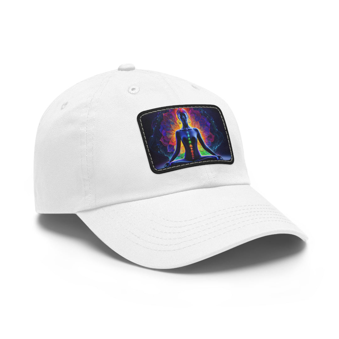 Mystical Chakra Meditation - Dad Hat - Hats - g(0D·IO) - White / Black patch - Rectangle - One size