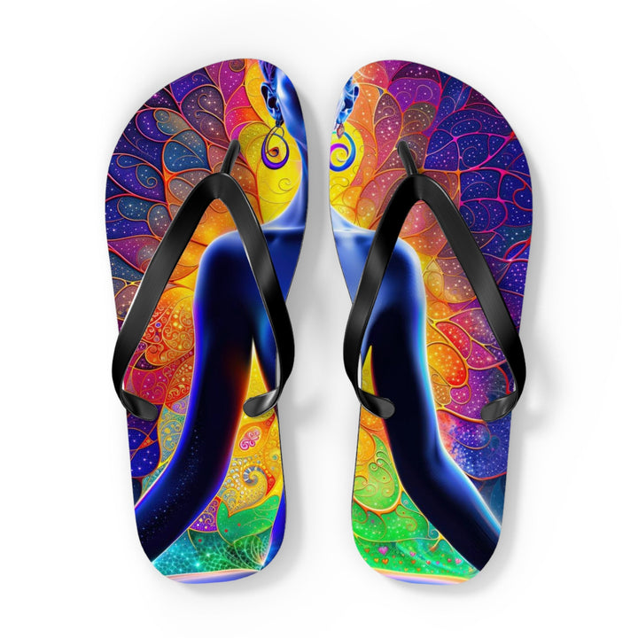 Mystical Chakra Meditation - Flip Flops - Shoes - g(0D·IO) - XL - Black sole -