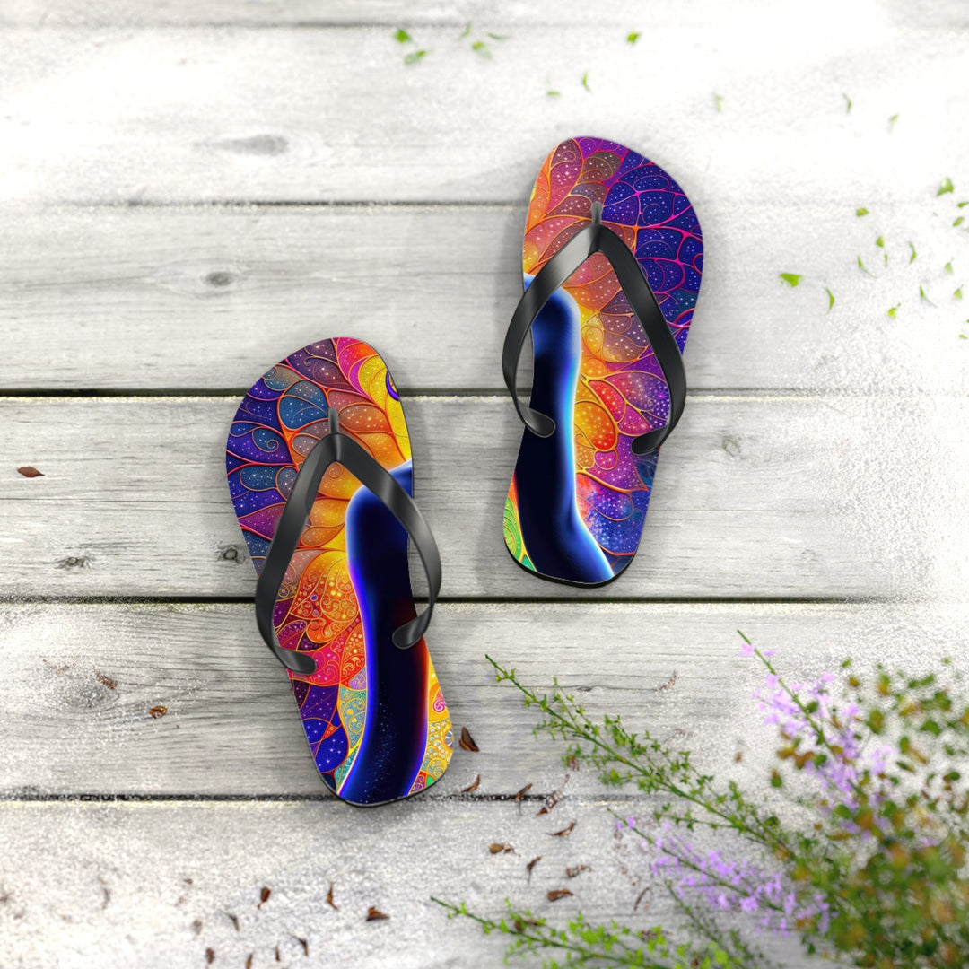 Mystical Chakra Meditation - Flip Flops - Shoes - g(0D·IO) - XL - Black sole -