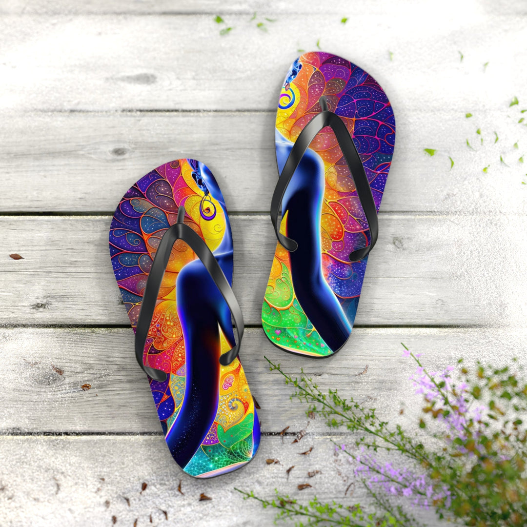 Mystical Chakra Meditation - Flip Flops - Shoes - g(0D·IO) - XL - Black sole -