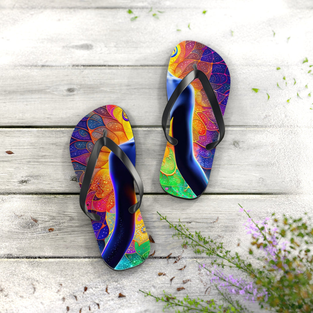 Mystical Chakra Meditation - Flip Flops - Shoes - g(0D·IO) - XL - Black sole -