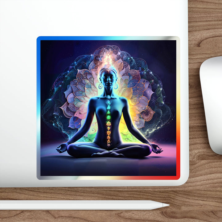 Mystical Chakra Meditation - Holographic Die-Cut Sticker - Paper products - g(0D·IO) - 5" × 5" - Die-Cut - Holographic