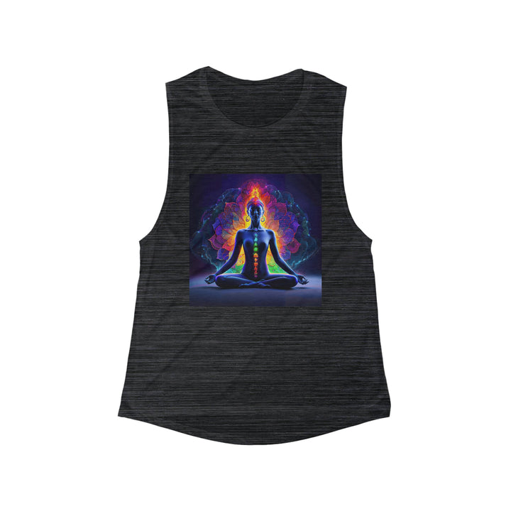 Mystical Chakra Meditation - Women's Flowy Scoop Muscle Tank - Tank Top - g(0D·IO) - S - Black Slub -