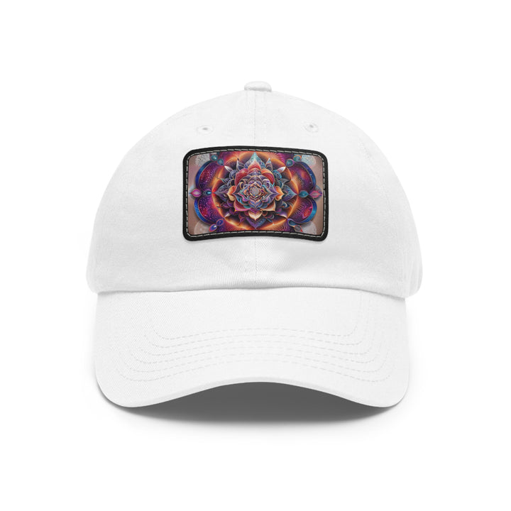 Mystical Floral Mandala - Dad Hat - Hats - g(0D·IO) - White / Black patch - Rectangle - One size