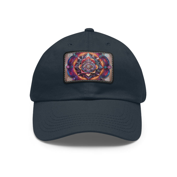 Mystical Floral Mandala - Dad Hat - Hats - g(0D·IO) - Navy / Black patch - Rectangle - One size