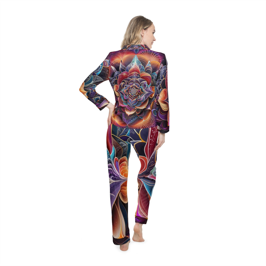 Mystical Floral Mandala - Women's Satin Pajamas - All Over Prints - g(0D·IO) - XS/S - Black -