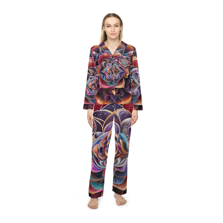 Mystical Floral Mandala - Women's Satin Pajamas - All Over Prints - g(0D·IO) - XS/S - Black -