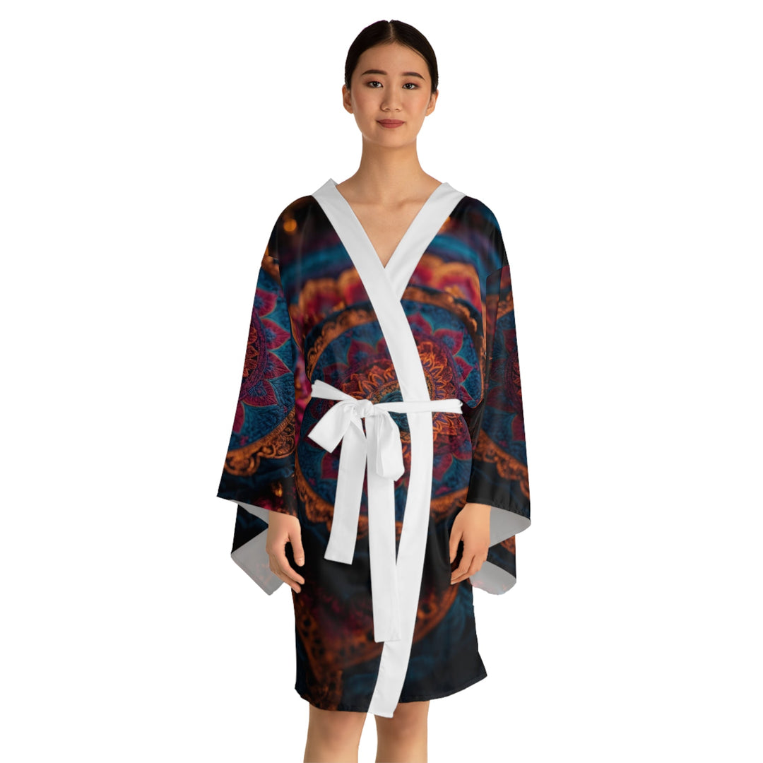 Mystical Intricate Mandala - Long Sleeve Kimono Robe - All Over Prints - g(0D·IO) - XS - Black -