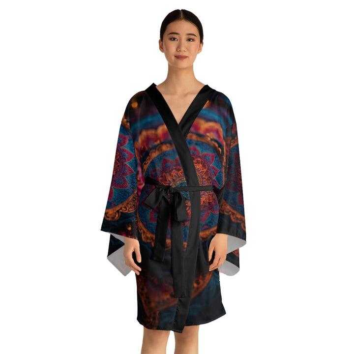 Mystical Intricate Mandala - Long Sleeve Kimono Robe - All Over Prints - g(0D·IO) - XS - Black -