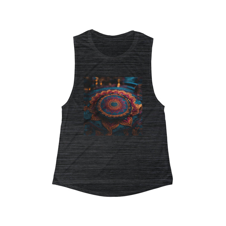 Mystical Intricate Mandala - Women's Flowy Scoop Muscle Tank - Tank Top - g(0D·IO) - S - Black Slub -