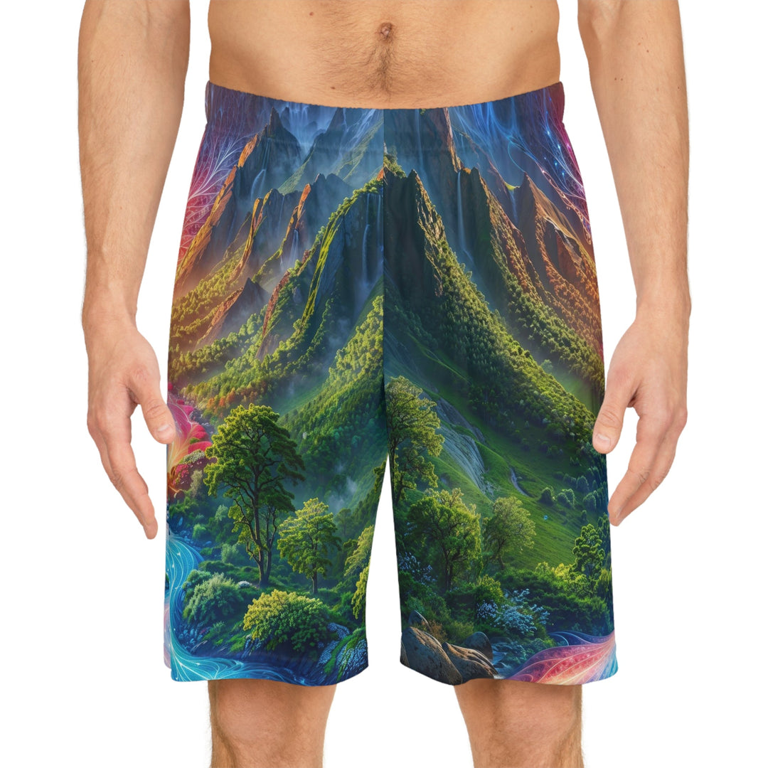 Mystical River Sunrise - AOP Basketball Shorts - All Over Prints - g(0D·IO) - Seam thread color automatically matched to design - XS -