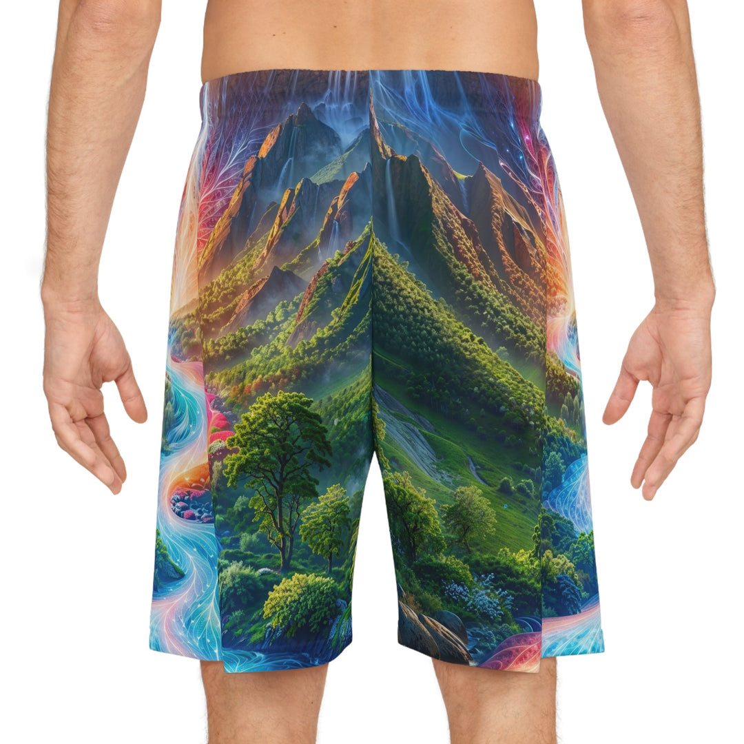 Mystical River Sunrise - AOP Basketball Shorts - All Over Prints - g(0D·IO) - Seam thread color automatically matched to design - XS -