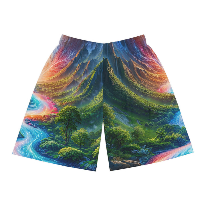 Mystical River Sunrise - AOP Basketball Shorts - All Over Prints - g(0D·IO) - Seam thread color automatically matched to design - XS -