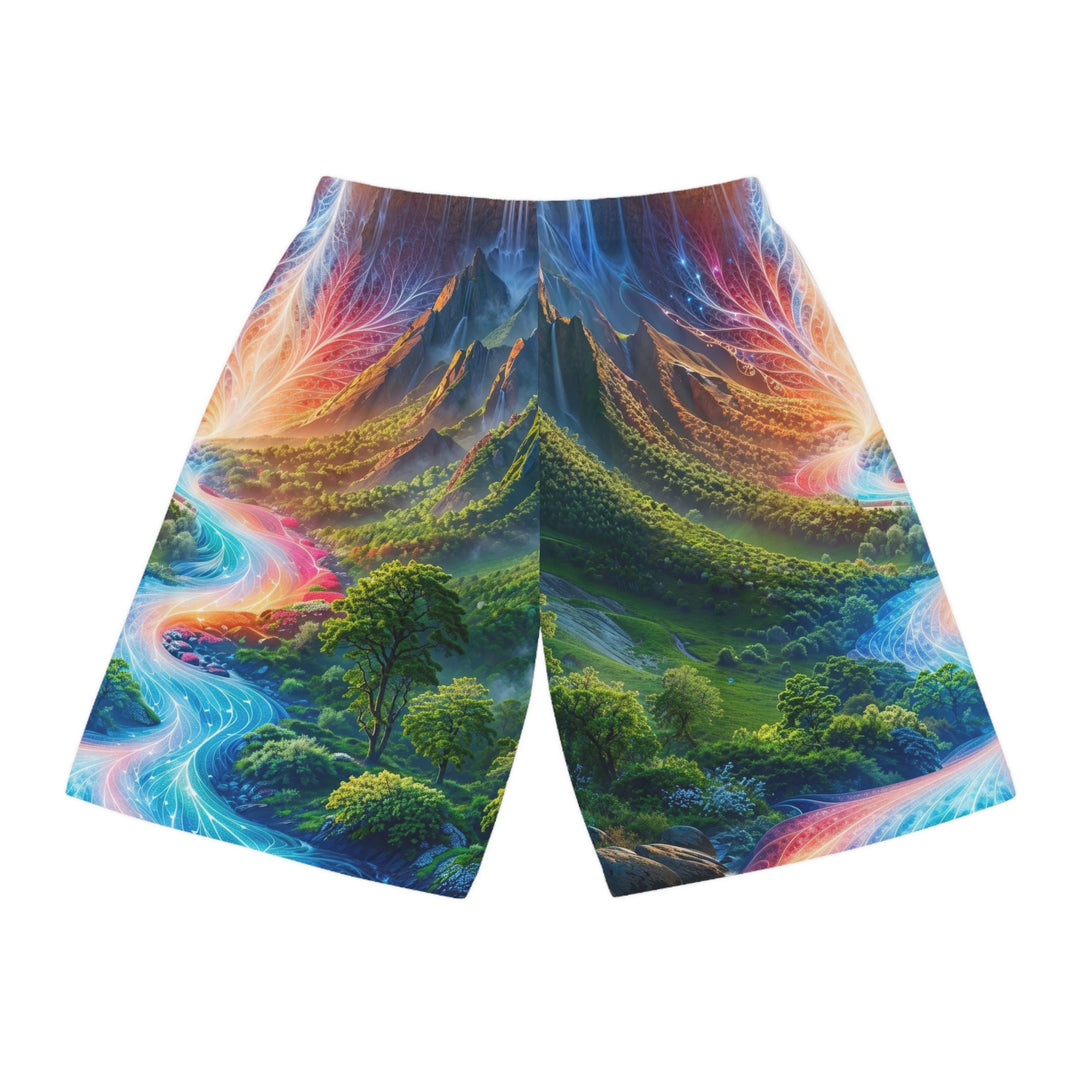 Mystical River Sunrise - AOP Basketball Shorts - All Over Prints - g(0D·IO) - Seam thread color automatically matched to design - XS -