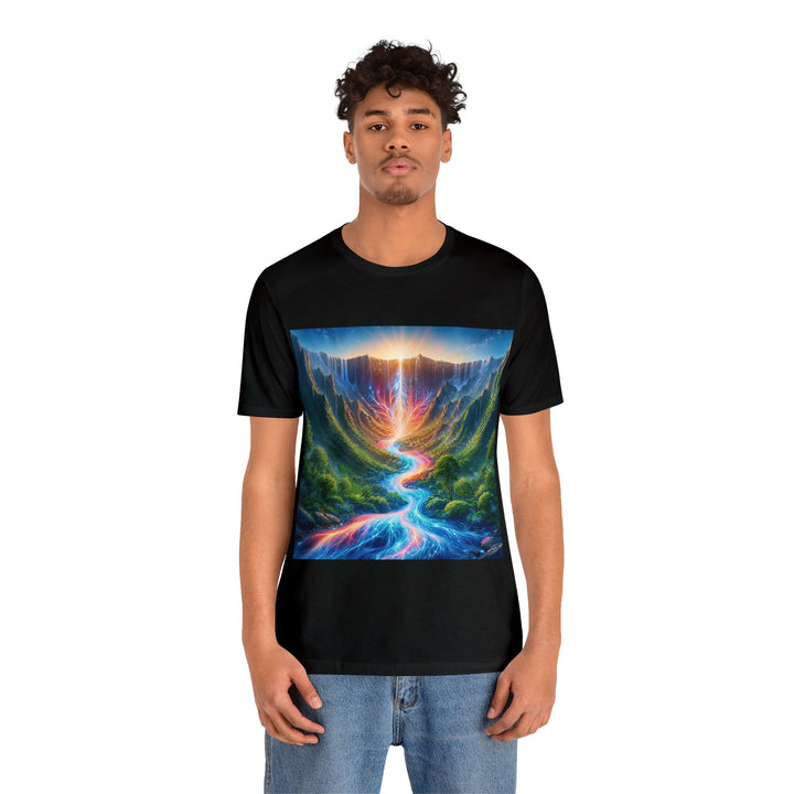 Mystical River Sunrise - Unisex Jersey Short Sleeve Tee - T-Shirt - g(0D·IO) - Black - S -