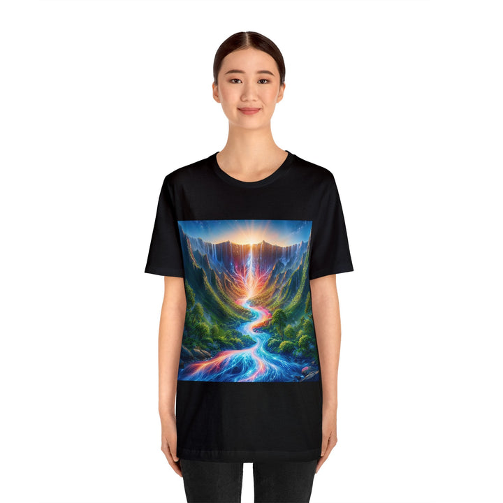 Mystical River Sunrise - Unisex Jersey Short Sleeve Tee - T-Shirt - g(0D·IO) - Black - S -