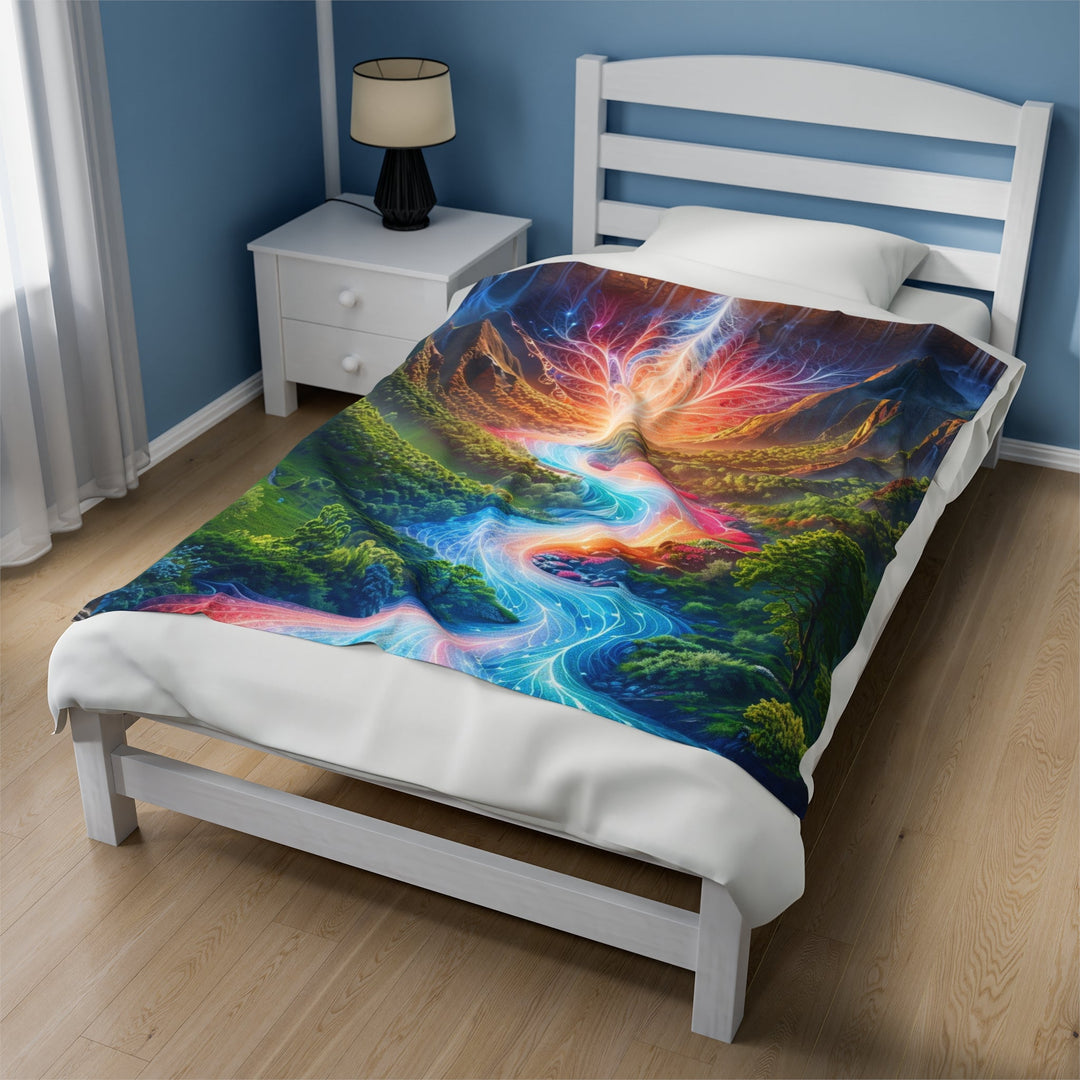 Mystical River Sunrise - Velveteen Plush Blanket - All Over Prints - g(0D·IO) - 60" × 80" - -