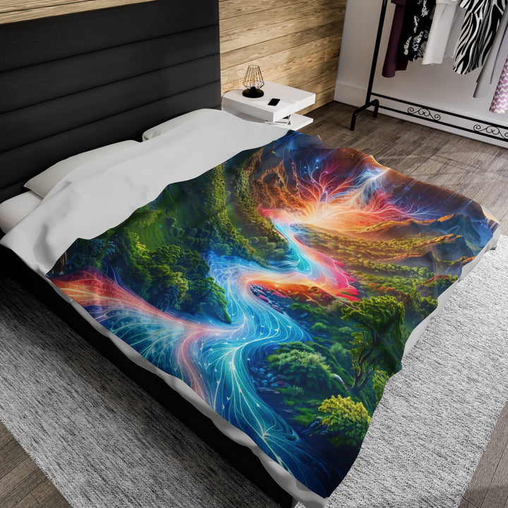 Mystical River Sunrise - Velveteen Plush Blanket - All Over Prints - g(0D·IO) - 60" × 80" - -