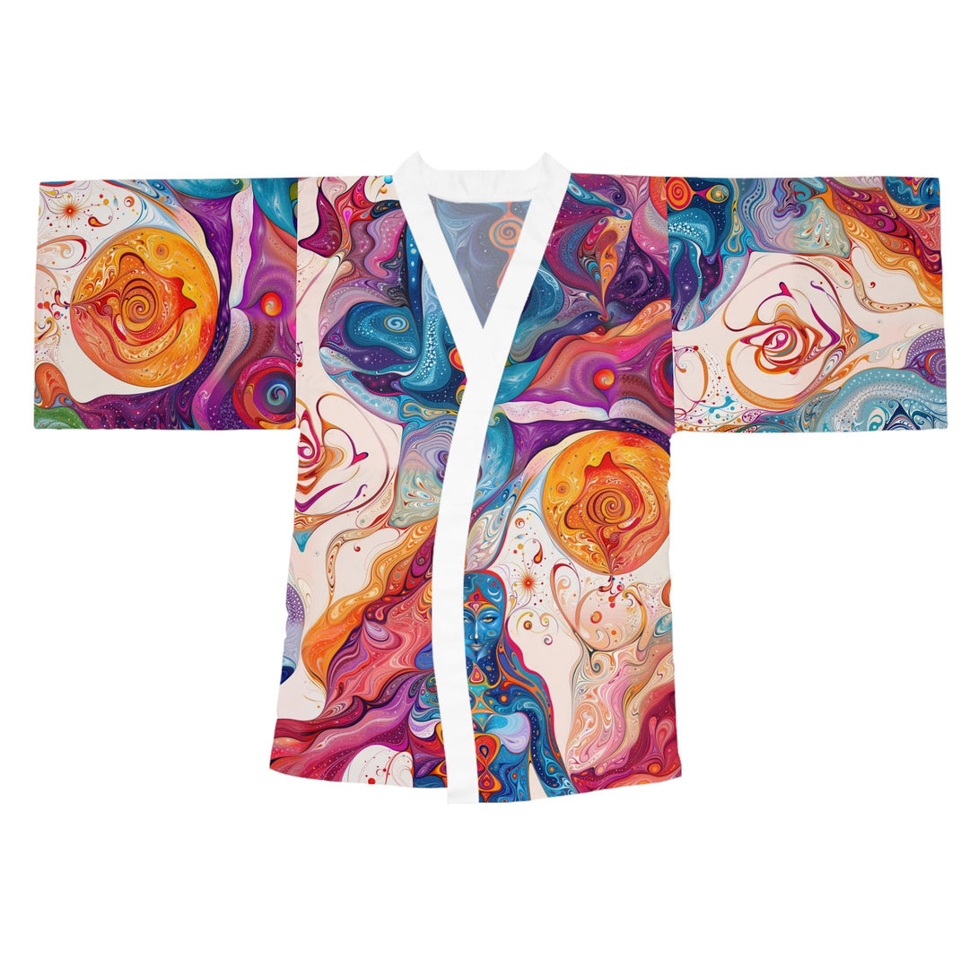 Mystical Swirls Harmony - Long Sleeve Kimono Robe - All Over Prints - g(0D·IO) - XS - White -