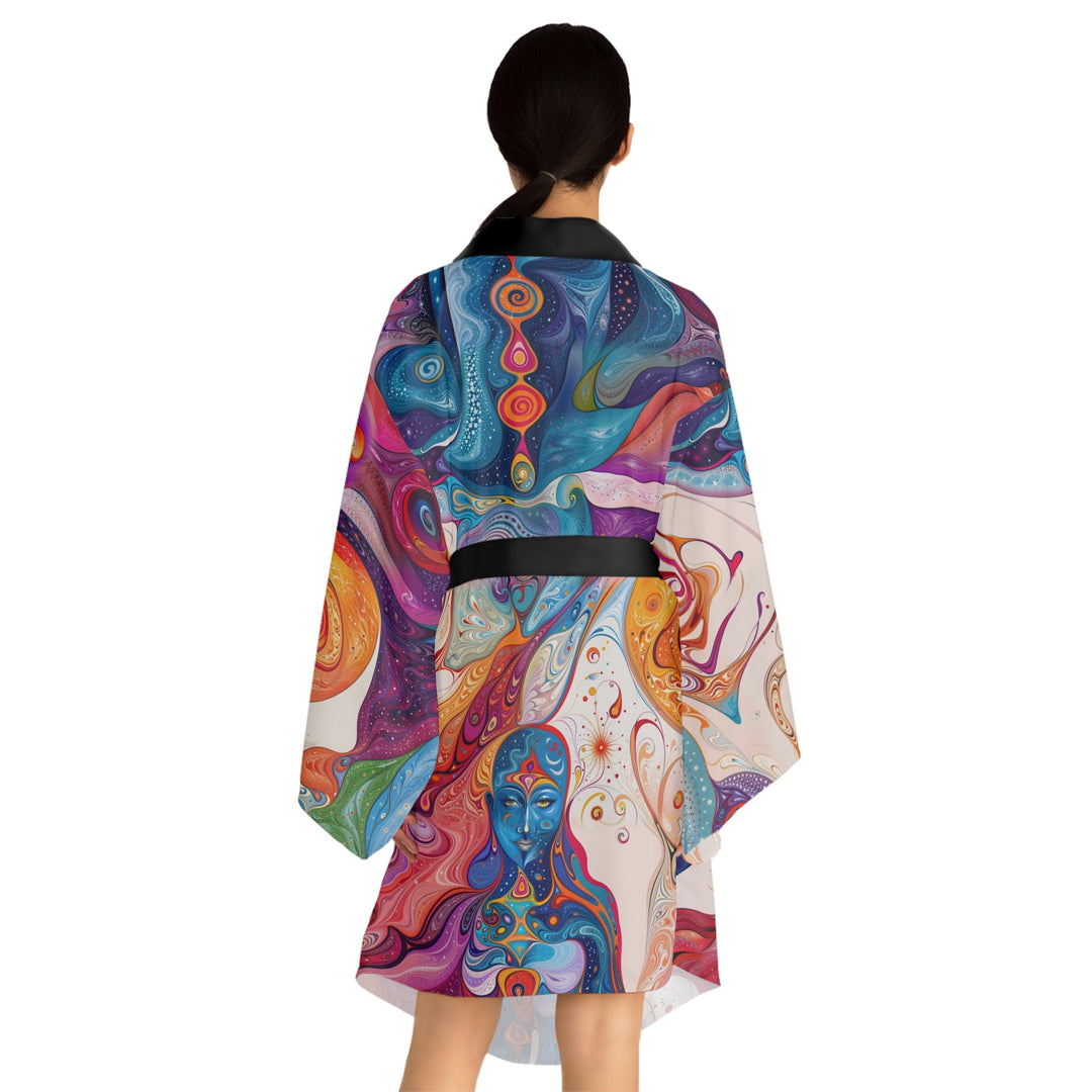 Mystical Swirls Harmony - Long Sleeve Kimono Robe - All Over Prints - g(0D·IO) - XS - Black -