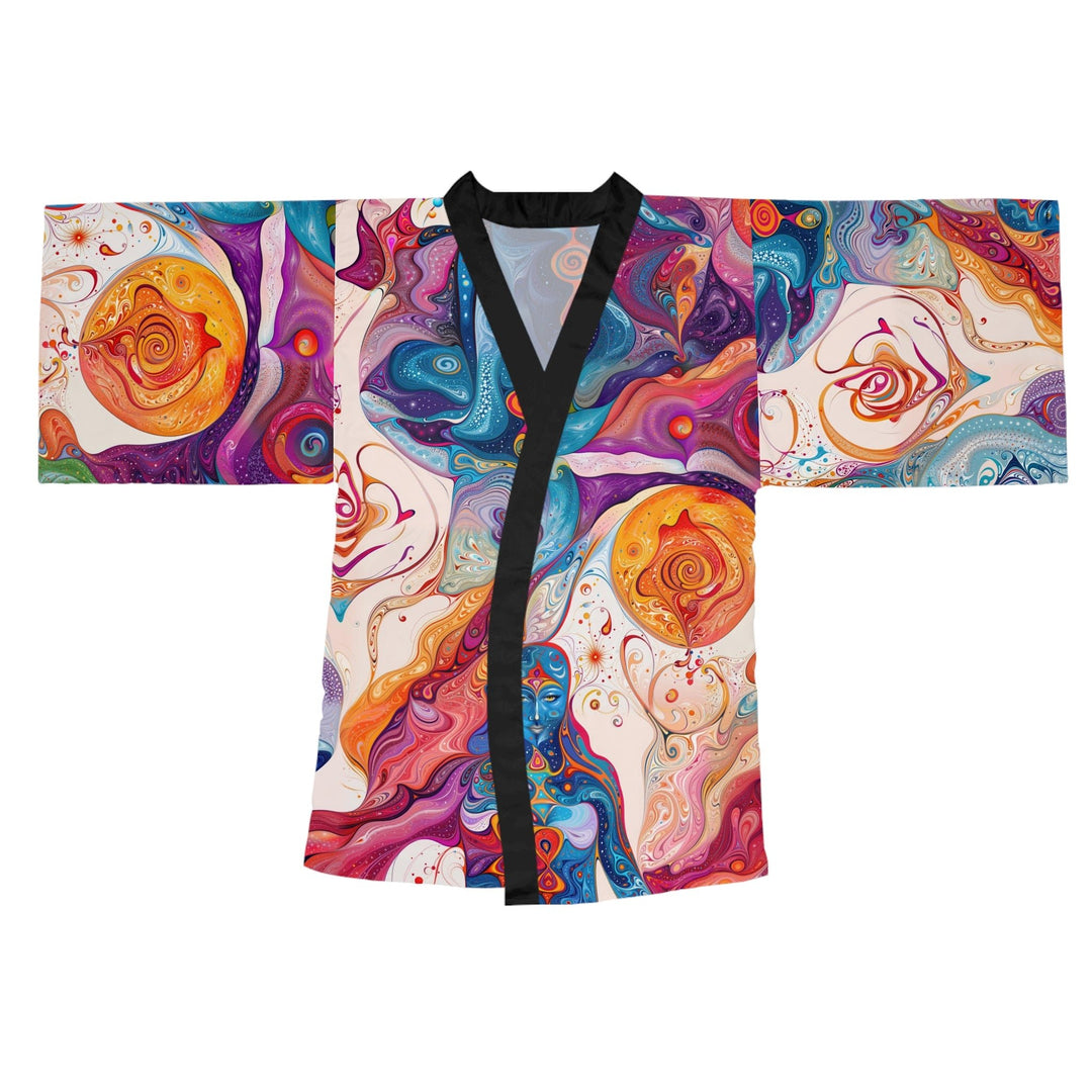 Mystical Swirls Harmony - Long Sleeve Kimono Robe - All Over Prints - g(0D·IO) - XS - Black -