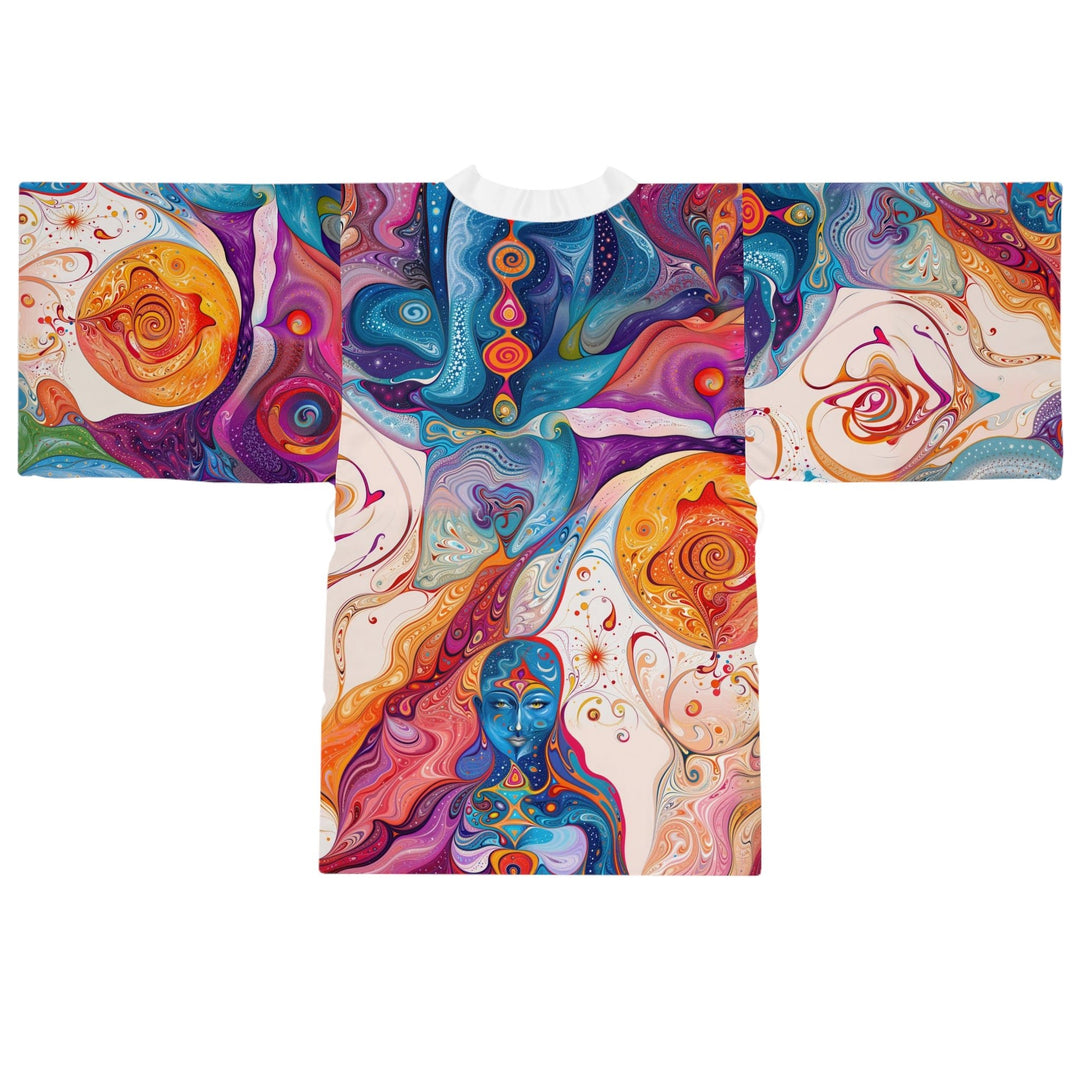 Mystical Swirls Harmony - Long Sleeve Kimono Robe - All Over Prints - g(0D·IO) - XS - Black -