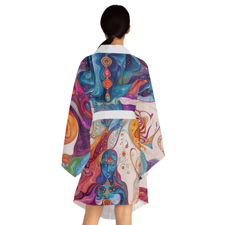 Mystical Swirls Harmony - Long Sleeve Kimono Robe - All Over Prints - g(0D·IO) - XS - Black -