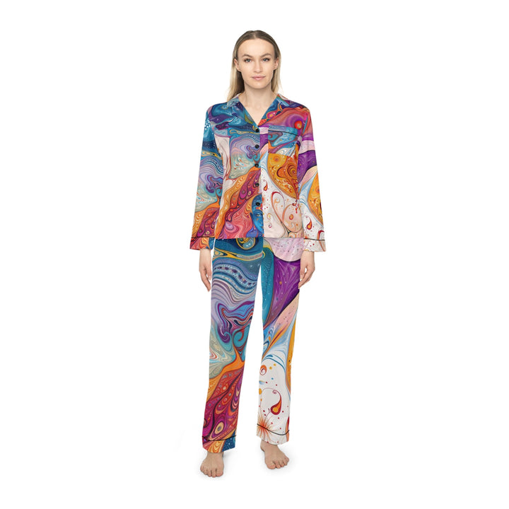 Mystical Swirls Harmony - Women's Satin Pajamas - All Over Prints - g(0D·IO) - XS/S - Black -