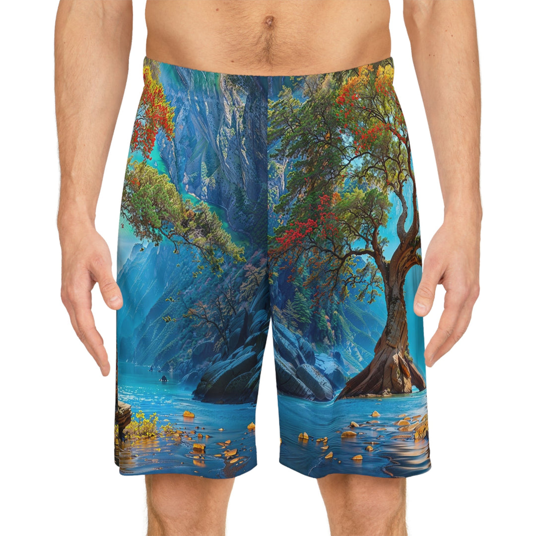 Mystical Tranquil Valley - AOP Basketball Shorts - All Over Prints - g(0D·IO) - Seam thread color automatically matched to design - XS -