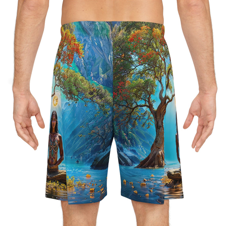 Mystical Tranquil Valley - AOP Basketball Shorts - All Over Prints - g(0D·IO) - Seam thread color automatically matched to design - XS -