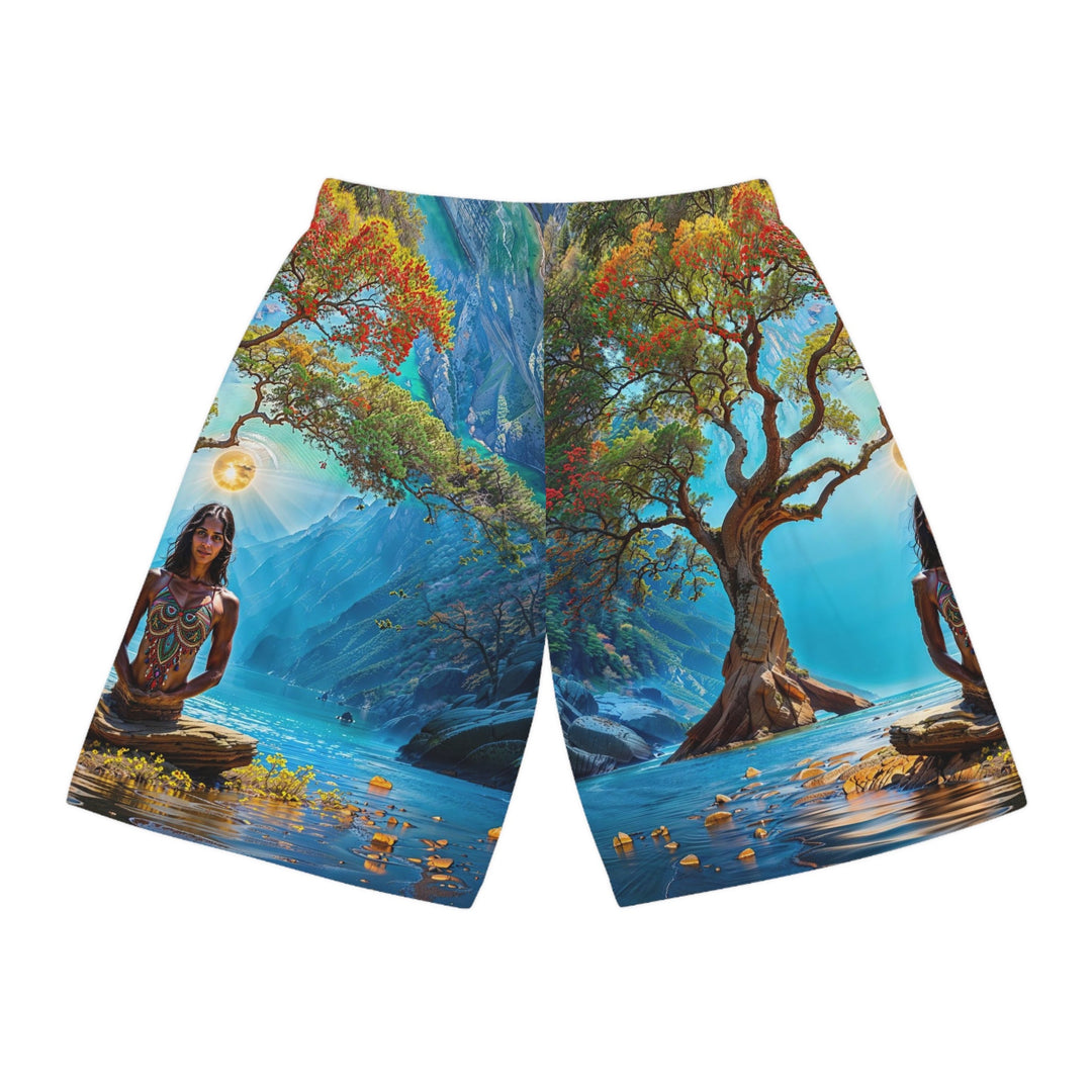 Mystical Tranquil Valley - AOP Basketball Shorts - All Over Prints - g(0D·IO) - Seam thread color automatically matched to design - XS -