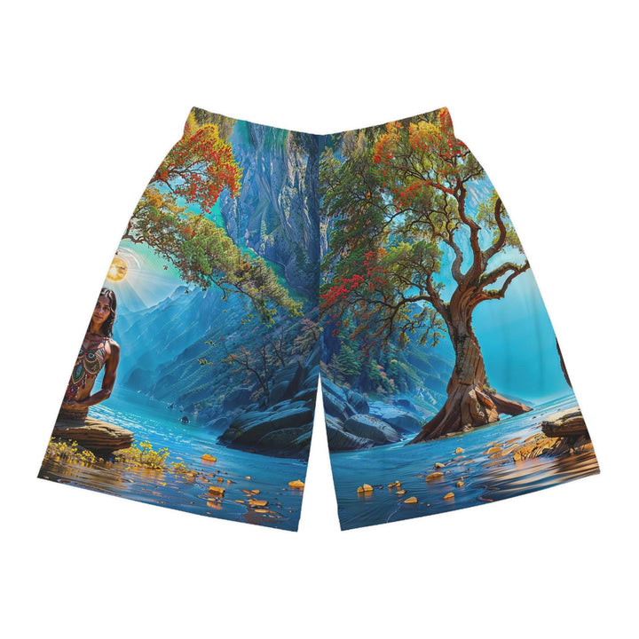 Mystical Tranquil Valley - AOP Basketball Shorts - All Over Prints - g(0D·IO) - Seam thread color automatically matched to design - XS -