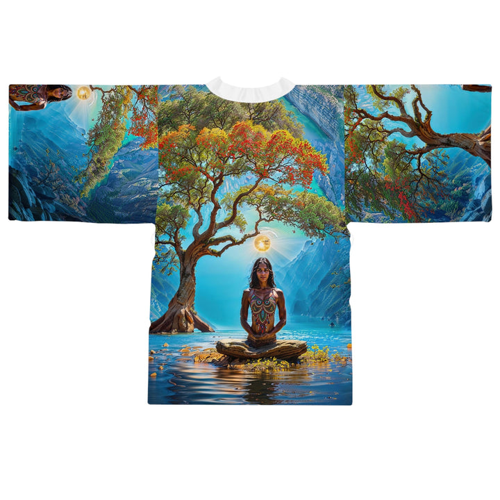 Mystical Tranquil Valley - Long Sleeve Kimono Robe - All Over Prints - g(0D·IO) - XS - Black -