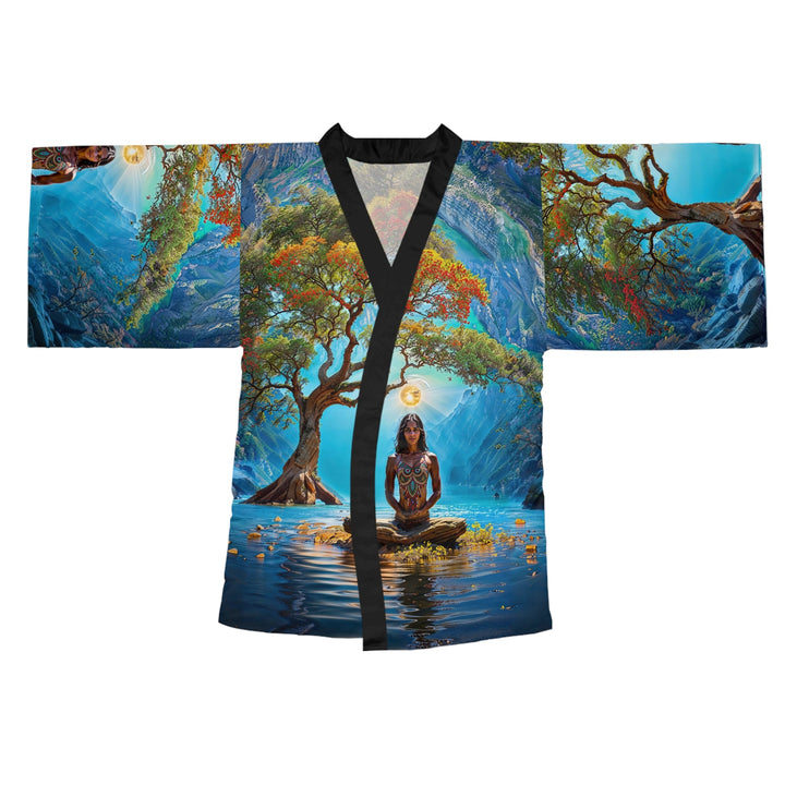 Mystical Tranquil Valley - Long Sleeve Kimono Robe - All Over Prints - g(0D·IO) - XS - Black -