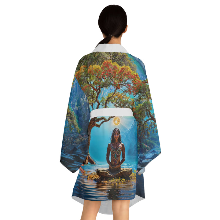 Mystical Tranquil Valley - Long Sleeve Kimono Robe - All Over Prints - g(0D·IO) - XS - Black -