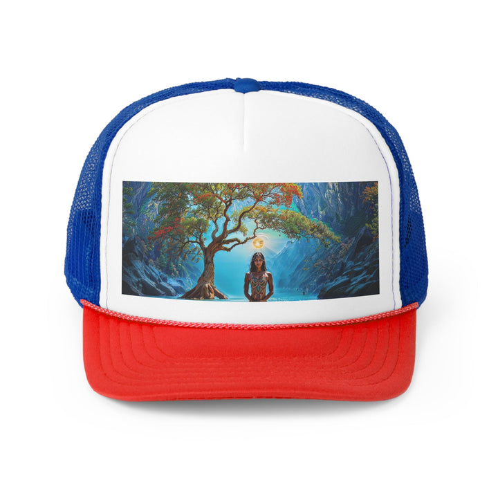 Mystical Tranquil Valley - Trucker Hat - Hats - g(0D·IO) - Blue/Red - One size -