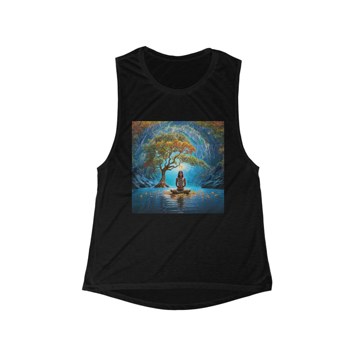 Mystical Tranquil Valley - Women's Flowy Scoop Muscle Tank - Tank Top - g(0D·IO) - S - Black -