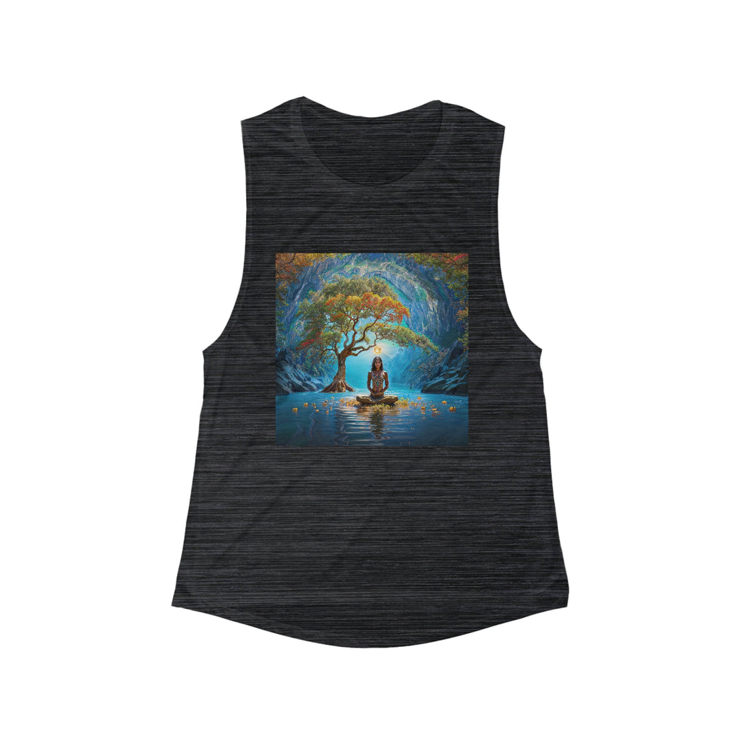 Mystical Tranquil Valley - Women's Flowy Scoop Muscle Tank - Tank Top - g(0D·IO) - S - Black Slub -