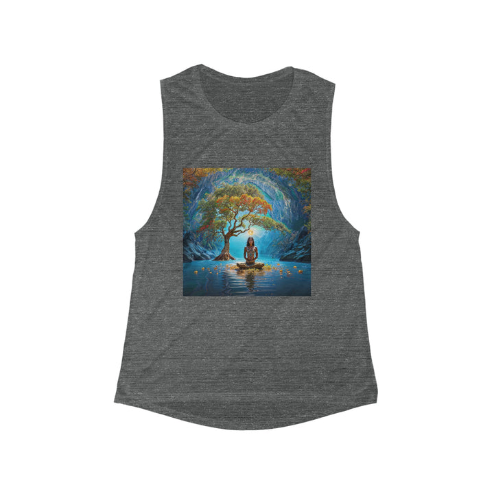 Mystical Tranquil Valley - Women's Flowy Scoop Muscle Tank - Tank Top - g(0D·IO) - S - Asphalt Slub -