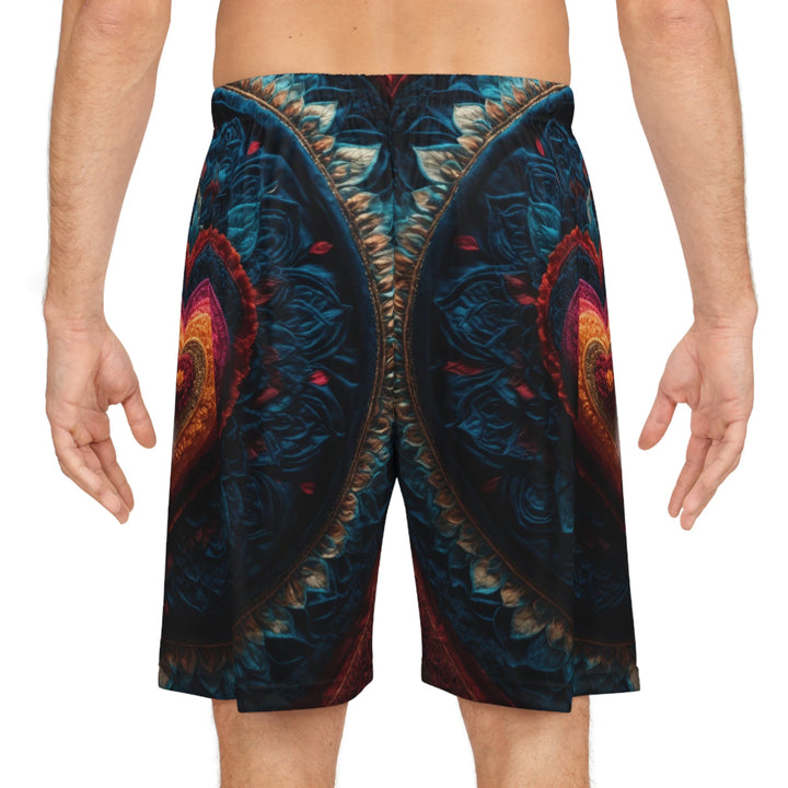 Nested Heart Tapestry - AOP Basketball Shorts - All Over Prints - g(0D·IO) - Seam thread color automatically matched to design - XS -