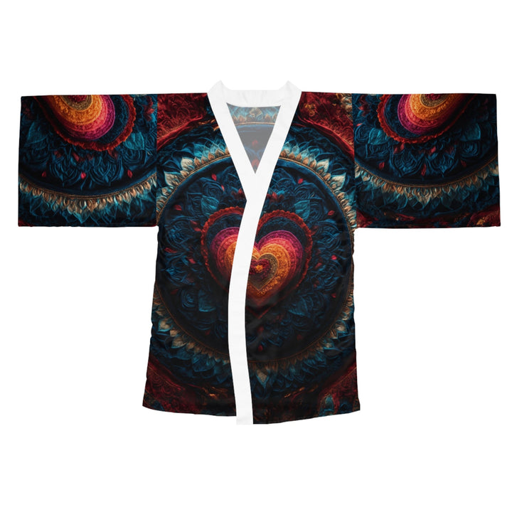 Nested Heart Tapestry - Long Sleeve Kimono Robe - All Over Prints - g(0D·IO) - XS - White -