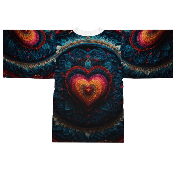 Nested Heart Tapestry - Long Sleeve Kimono Robe - All Over Prints - g(0D·IO) - XS - Black -