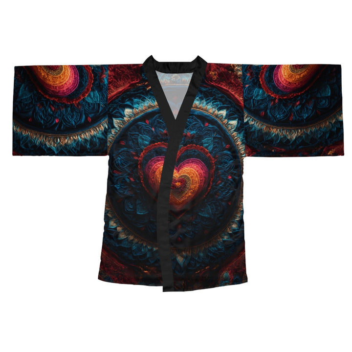 Nested Heart Tapestry - Long Sleeve Kimono Robe - All Over Prints - g(0D·IO) - XS - Black -